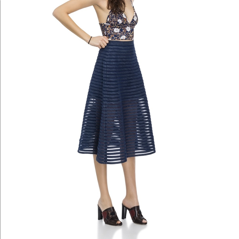 Cynthia Rowley New York Denim Mesh Midi Skirt